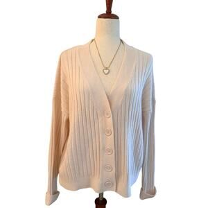 Sanctuary Cozy Ribbed Cardigan Cream V-Neck Button Front Size M